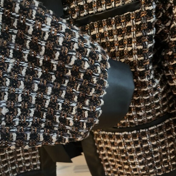 By Anthropologie Faux Leather-Trimmed Tweed Lady Jacket - Picture 8 of 9